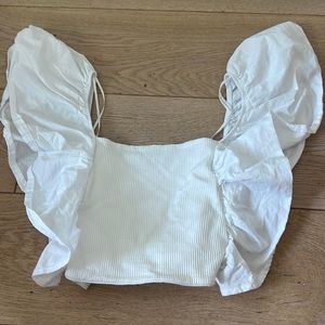 white zara ruffle top